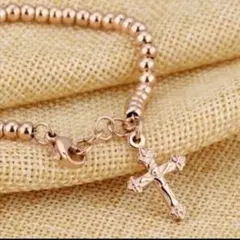 【新品】B23 レディース ブレスレット クロス 十字架 ピンク ゴールド