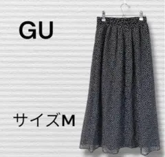 GU ドット柄 フレアロングスカート Mサイズ 黒×白