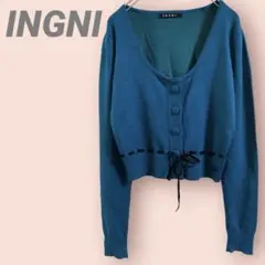 INGNI長袖カーディガン　ニット　ボタン　リボン　ショート丈　レディース/M
