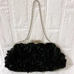 【2回使用】アクシーズファム　パーティーバッグ　フォーマル　黒　花　チェーン