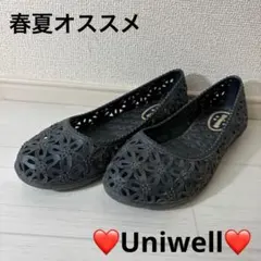 【春夏オススメ❤️】　uniwell ラバーフラットシューズ　花柄カットワーク