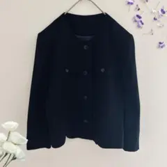 大きいサイズシンプルノーカラージャケット（15号） 黒　ぽっちゃりサイズ