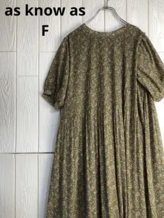 as know as オリーブグリーン フラワープリント 半袖ワンピース
