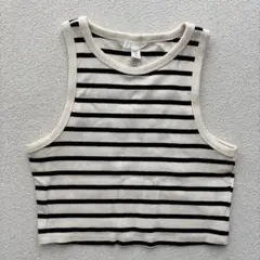 H&M ボーダー リブ タンクトップ ノースリーブ クロップド丈Mサイズ