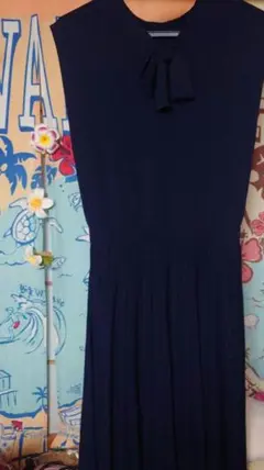 ネイビー ノースリーブニットロングワンピース