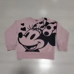 ディズニー　ミニー プリント スウェット　トレーナー　ピンク　裏起毛　110