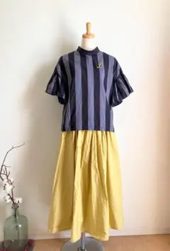 SLOBE IENA 黄綿麻ギャザーロングスカート38/トゥモローランド/カフェ