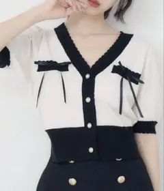 ems excite バイカラーショートNTカーデ オフホワイト