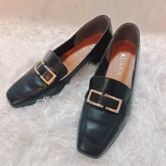 【美品】DIANA スクエアトゥ 本革 金具 ローファー 黒 24.5cm WD