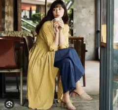 GU カシュクールガウン　ロングカーディガン　ワンピース シャツ　イエロー