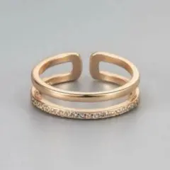 ジルコニア　ダブルラインフリーサイズリング ピンクゴールド