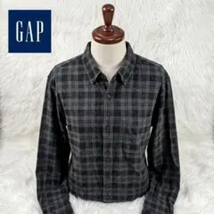 GAP ブラック グレー チェックシャツ 長袖 カラーネップ　L
