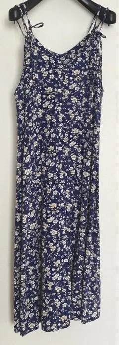 Samansa Mos2 blue ネイビー 花柄 キャミワンピース