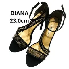 美品 DIANA ダイアナ レースアップサンダル ブラック 23.0