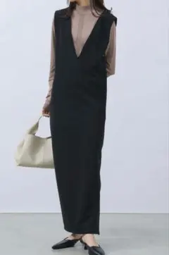 値下げ　NEUNA ヌナ 2WAY Uネック・Vネックロングワンピース 黒