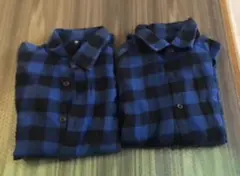 青と黒のチェック柄長袖シャツ2枚セット