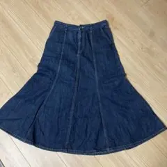 GU デニムフレアロングスカート ダークブルー