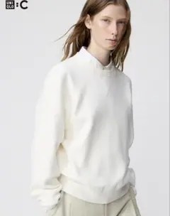 ユニクロ UNIQLO スムースコットンクルーネックセーター ホワイト ニット