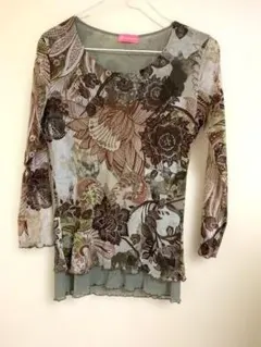 OTTIMO BRACCIO 花柄 七分袖 メッシュカットソー
