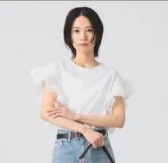 レイビームス　フリルスリーブTシャツ　レディース　カットソー　フリー　ホワイトのサムネイル