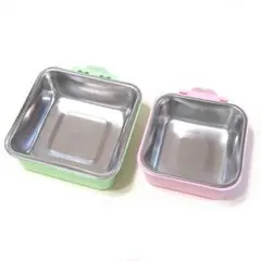 2個セット　フードボウル　ケージ用　ステンレス食器　S/Mサイズ各1個　スクエア