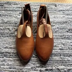 ブラウン レザー オープントゥ フラットシューズ Lサイズ