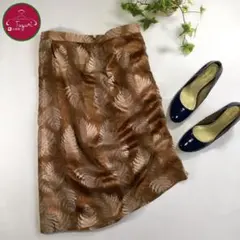 昭和レトロ ロングスカート ミモレ丈 ボタニカル 総柄 ストライプ 古着 茶