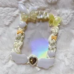 即購入OK❤︎硬質ケースデコ ホイップデコ 黄色 うさ耳 羽根 花 No.127