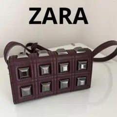 格安　ZARA スタッズ　バーガンディショルダー　クロスボディバッグ
