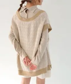 【美品】Crispバイカラーオーバーニットベスト