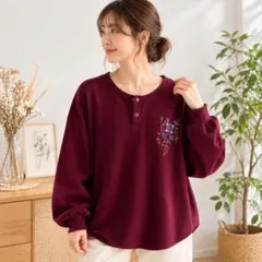 花柄刺繍 スウェット ワインレッド M〜L相当 ゆったり 古着