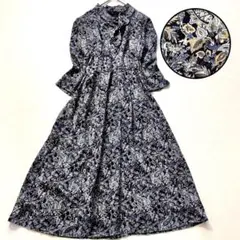 【極美品】NEWYORKER　リバティ ペイズリースカーフタイワンピース 紺 9