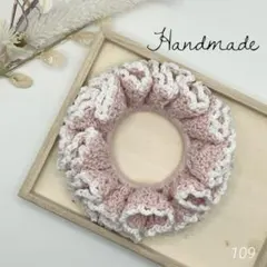 ＊匿名配送＊ハンドメイド シュシュ コットン ピンク×ホワイト 109