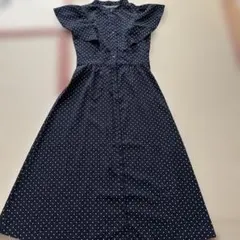 GU ネイビードット柄フリル袖シャツワンピース