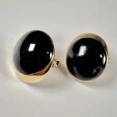 希少【Monet】モネ ヴィンテージ イヤリング ブラック ゴールド 刻印あり