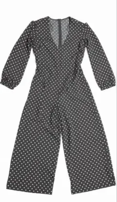 ZARA WOMAN ドット柄 Vネック長袖オールインワン