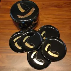 会津塗 漆器 丸二段重箱 銘々皿5枚