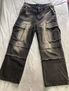 .kom ブラック カーゴパンツ ダメージ加工