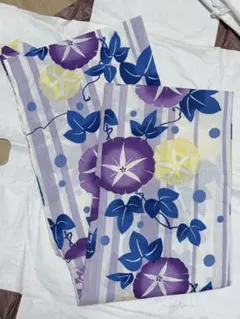 朝顔柄 浴衣単品 紫 黄色