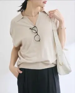 リヴドロワ クールタッチスキッパーニット 接触冷感 UVカット　ベージュのサムネイル