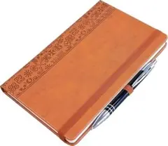 Leepie A5 ノート, PUレザーノート,中型ノート (カーキ、ペン付き)