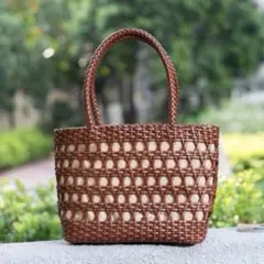 新品未使用【定価1.5万】本革 ナチュラル編み込みかごバッグ