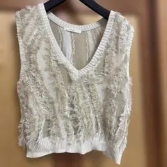 DISCOAT フリンジデザイン ニットベスト Fサイズ ベージュ