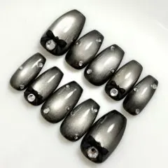 オーダー　マグネットネイル ブラックネイル ちゅるん リボンネイル バレンタイン