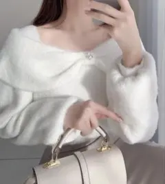 リボンカラーフェザーニットトップス［Ws10］