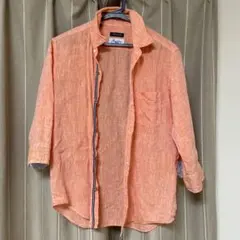 オレンジ リネン混合 長袖シャツ