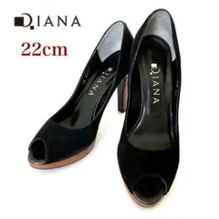 ダイアナ DIANA オープントゥパンプス ハイヒール スエード 黒22cmのサムネイル