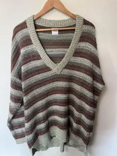 【美品】ZARA ザラ マルチボーダー Vネック オーバーサイズニット L 春のサムネイル
