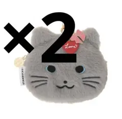 スタバ バレンタイン 2026 ファーポーチキャット グレー ポーチ