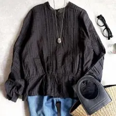 美品 メゾンドソイル コットンシルクピンタックブラウス レース襟